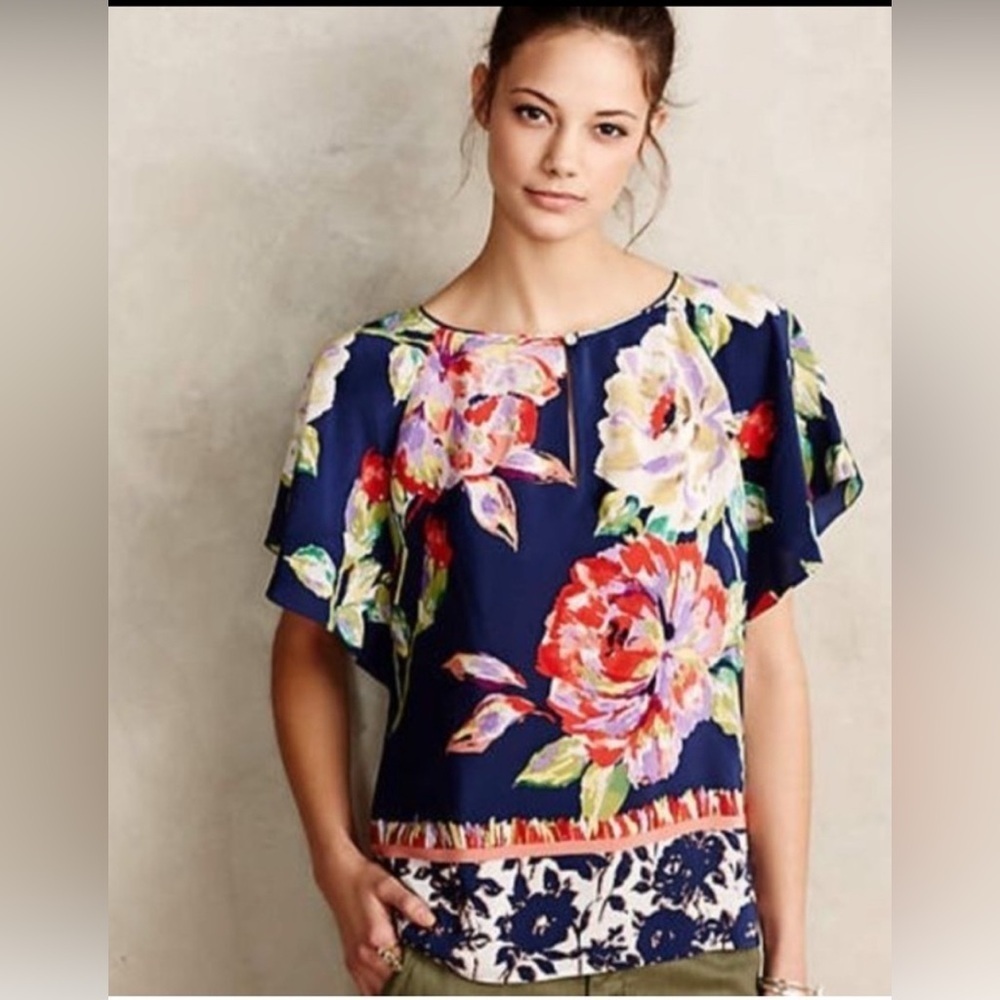 Anthropologie by Maeve Gardenia Floral Silk Blouse - Size 0